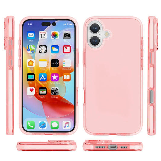 For iPhone 16 Two-color Shockproof High Transparency TPU Phone Case(Pink) by buy2fix