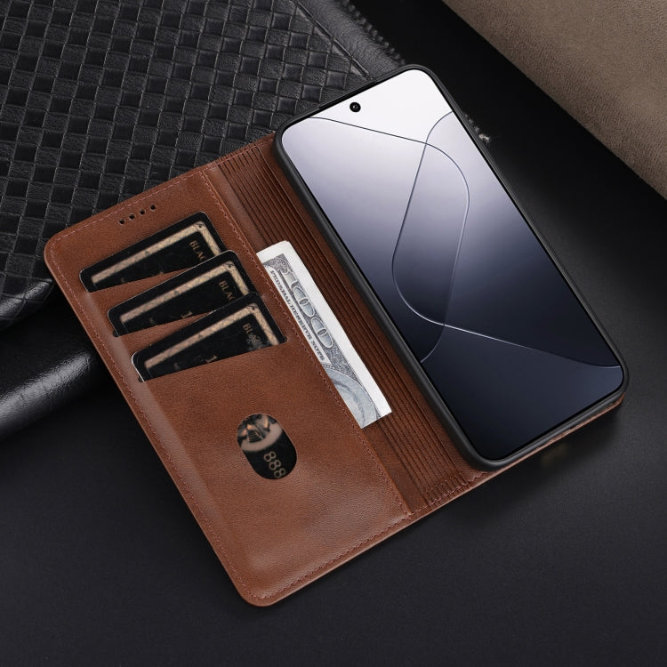 For Xiaomi 14 AZNS Magnetic Calf Texture Flip Leather Phone Case(Light Brown) - Xiaomi Cases by AZNS | Online Shopping UK | buy2fix
