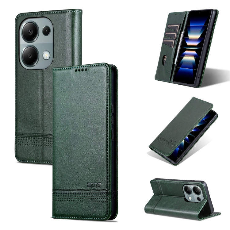 For Xiaomi Redmi Note 13 Pro 4G AZNS Magnetic Calf Texture Flip Leather Phone Case(Dark Green) - Xiaomi Cases by AZNS | Online Shopping UK | buy2fix