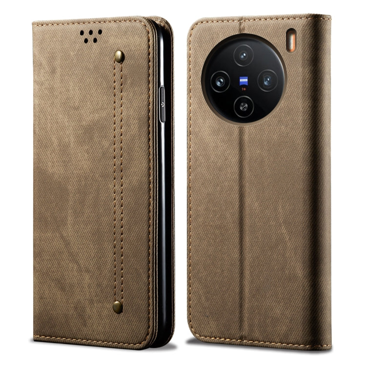 For vivo X100 Denim Texture Flip Leather Phone Case(Khaki) - vivo Cases by imak | Online Shopping UK | buy2fix