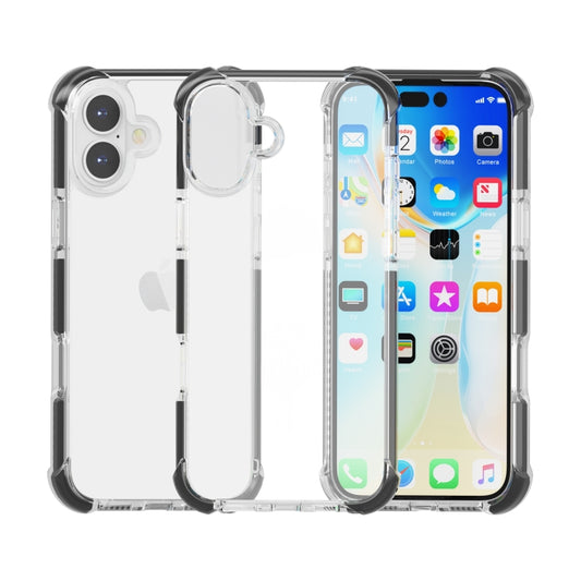 For iPhone 16 Plus Four-corner Shockproof TPU Hybrid Acrylic Phone Case(Black + Transparent) by buy2fix