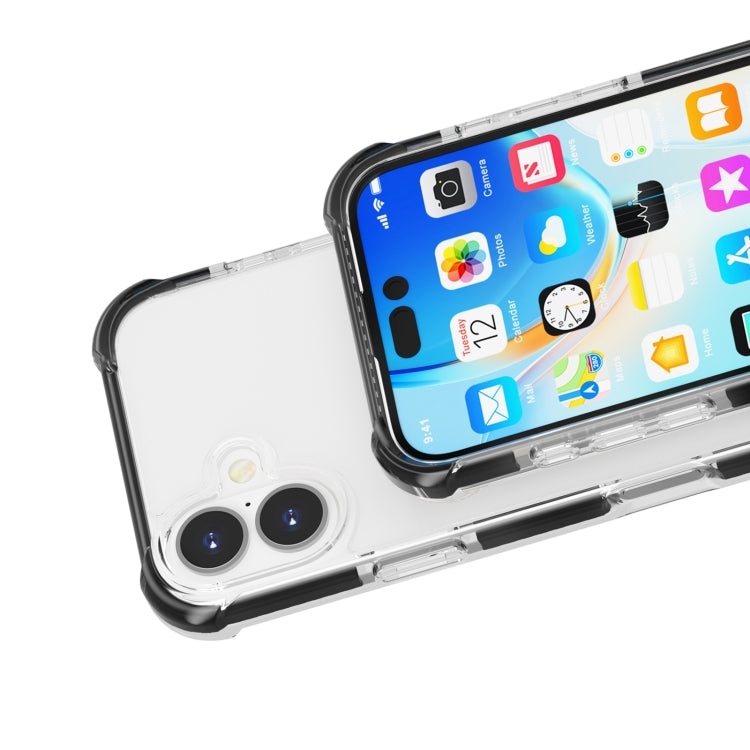 For iPhone 16 Plus Four-corner Shockproof TPU Hybrid Acrylic Phone Case(Black + Transparent) by buy2fix