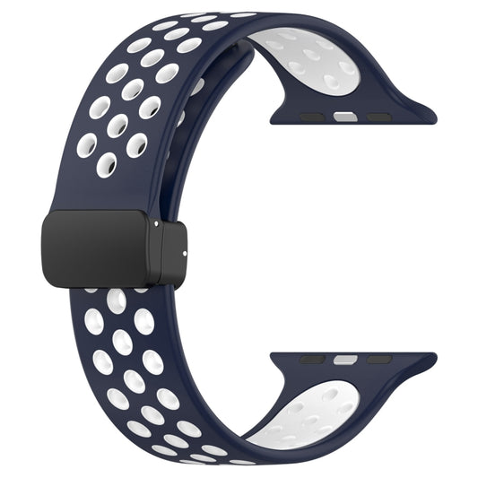 For Apple Watch SE 44mm Magnetic Buckle Silicone Watch Band(Navy White) by buy2fix