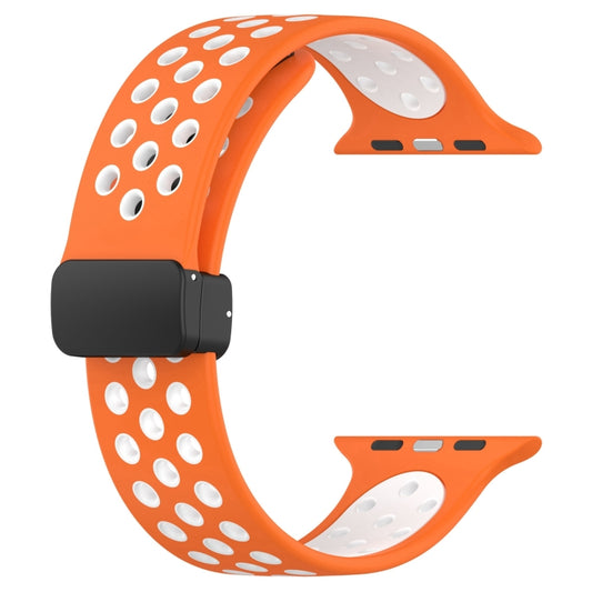 For Apple Watch 5 40mm Magnetic Buckle Silicone Watch Band(Orange White) by buy2fix