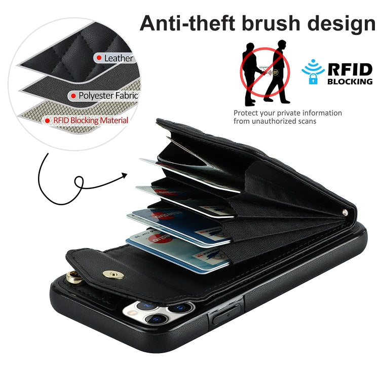 For iPhone 11 Pro Max Rhombic Texture Card Bag Phone Case with Long Lanyard(Black) - iPhone 11 Pro Max Cases by buy2fix | Online Shopping UK | buy2fix