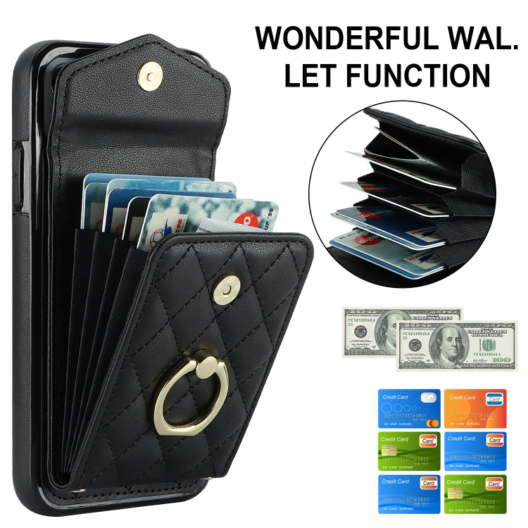 For iPhone 11 Pro Max Rhombic Texture Card Bag Phone Case with Long Lanyard(Black) - iPhone 11 Pro Max Cases by buy2fix | Online Shopping UK | buy2fix