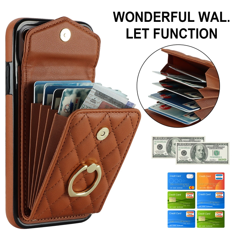 For iPhone 11 Pro Max Rhombic Texture Card Bag Phone Case with Long Lanyard(Brown) - iPhone 11 Pro Max Cases by buy2fix | Online Shopping UK | buy2fix
