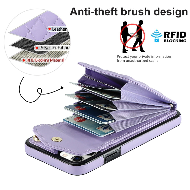 For iPhone 11 Pro Max Rhombic Texture Card Bag Phone Case with Long Lanyard(Light Purple) - iPhone 11 Pro Max Cases by buy2fix | Online Shopping UK | buy2fix