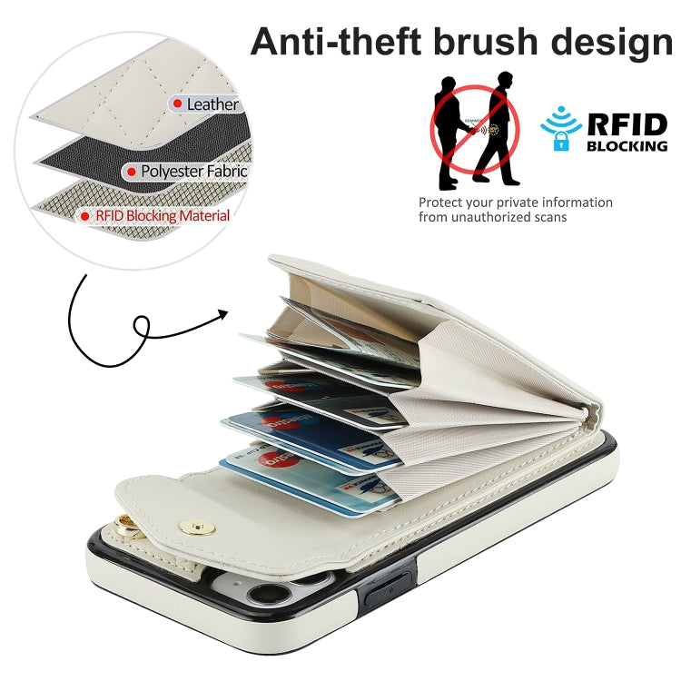 For iPhone 11 Rhombic Texture Card Bag Phone Case with Long Lanyard(White) - iPhone 11 Cases by buy2fix | Online Shopping UK | buy2fix