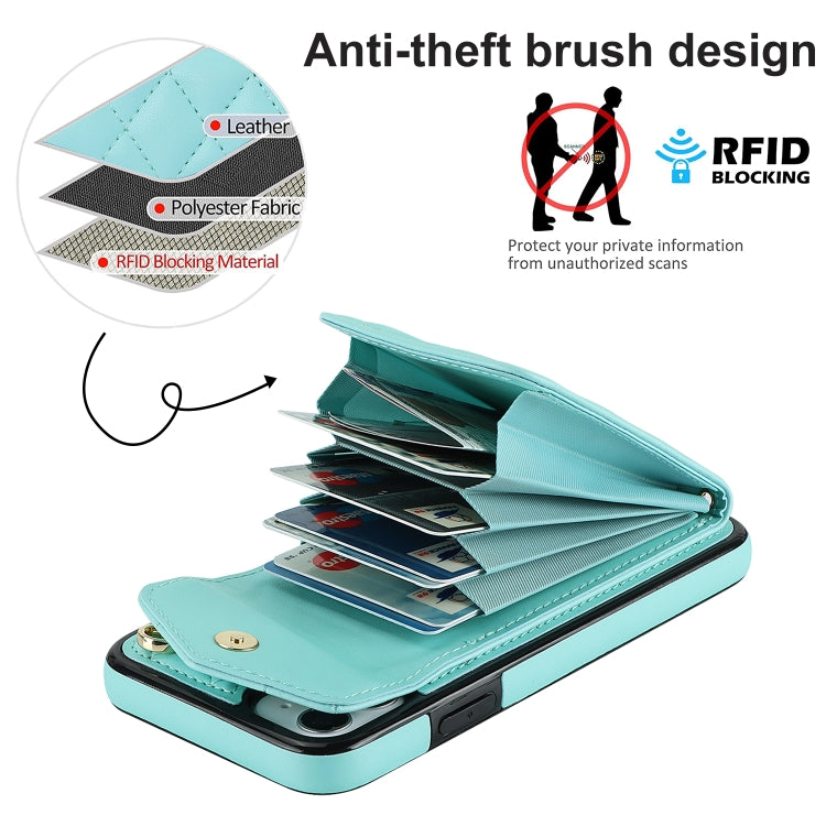 For iPhone 11 Rhombic Texture Card Bag Phone Case with Long Lanyard(Mint Green) - iPhone 11 Cases by buy2fix | Online Shopping UK | buy2fix
