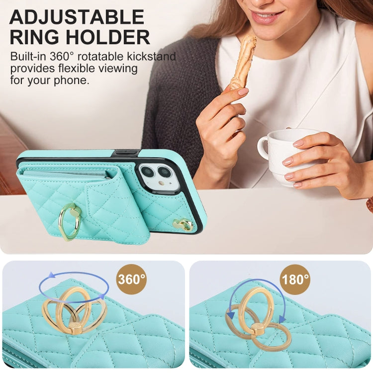 For iPhone 11 Rhombic Texture Card Bag Phone Case with Long Lanyard(Mint Green) - iPhone 11 Cases by buy2fix | Online Shopping UK | buy2fix