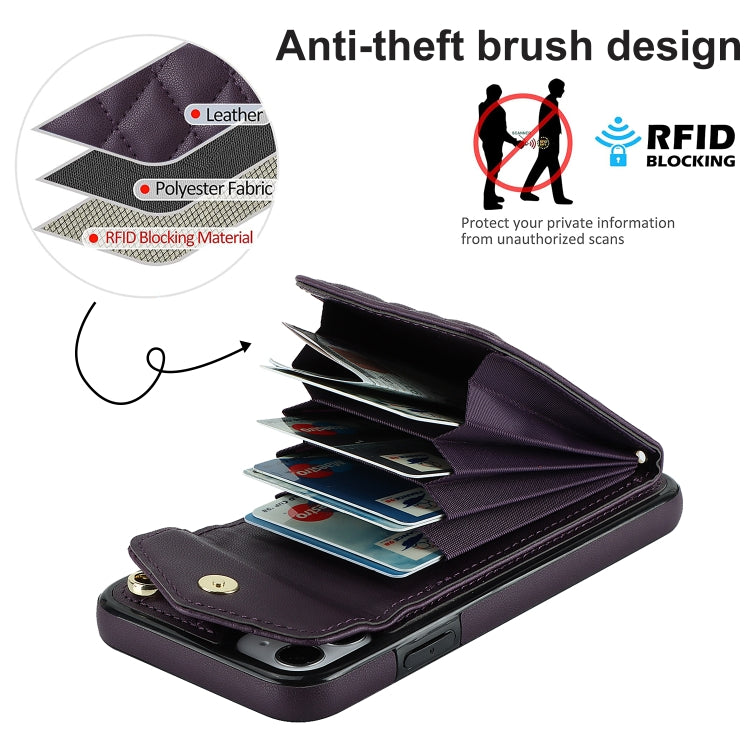 For iPhone 11 Rhombic Texture Card Bag Phone Case with Long Lanyard(Dark Purple) - iPhone 11 Cases by buy2fix | Online Shopping UK | buy2fix