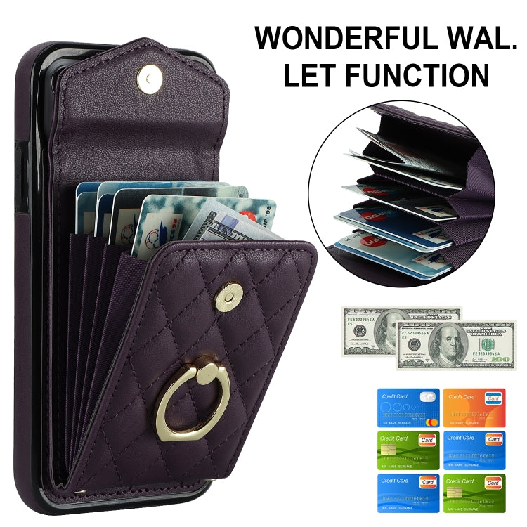 For iPhone 11 Rhombic Texture Card Bag Phone Case with Long Lanyard(Dark Purple) - iPhone 11 Cases by buy2fix | Online Shopping UK | buy2fix