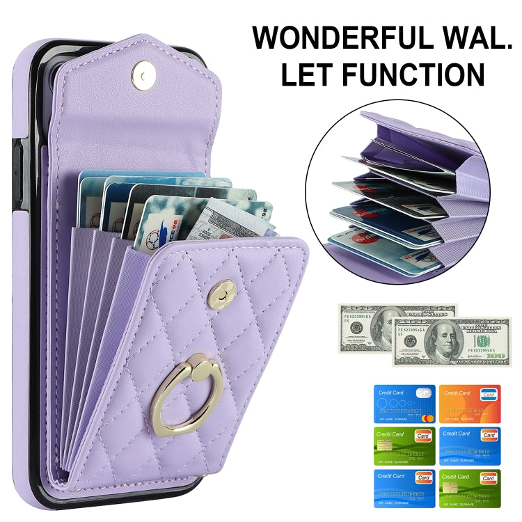 For iPhone 11 Rhombic Texture Card Bag Phone Case with Long Lanyard(Light Purple) - iPhone 11 Cases by buy2fix | Online Shopping UK | buy2fix