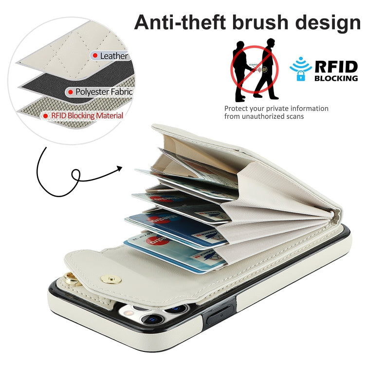 For iPhone 11 Pro Rhombic Texture Card Bag Phone Case with Long Lanyard(White) - iPhone 11 Pro Cases by buy2fix | Online Shopping UK | buy2fix