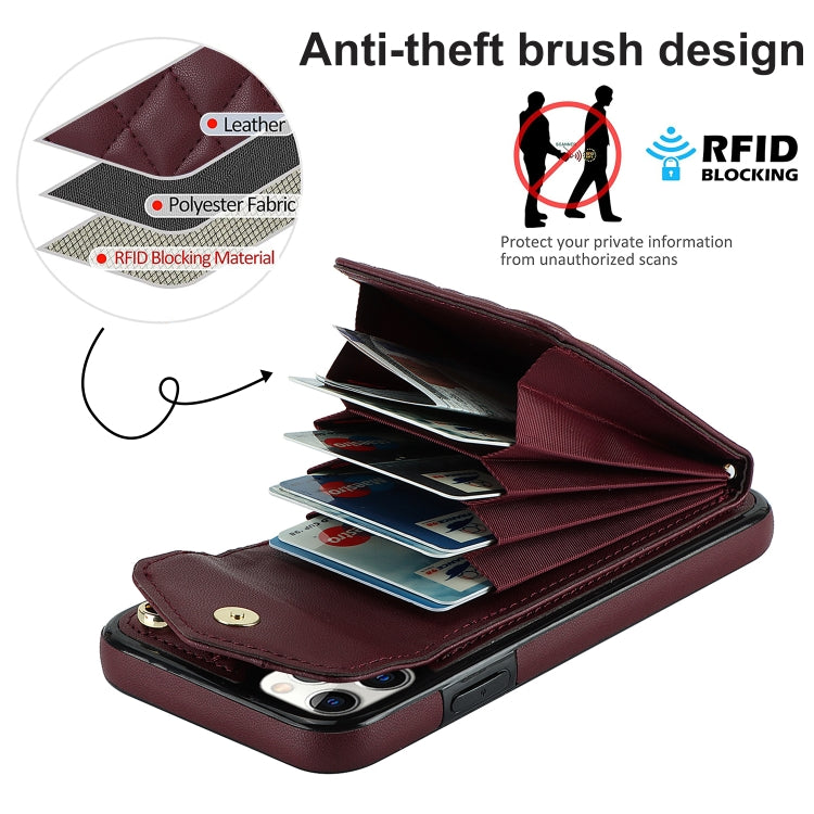 For iPhone 11 Pro Rhombic Texture Card Bag Phone Case with Long Lanyard(Wine Red) - iPhone 11 Pro Cases by buy2fix | Online Shopping UK | buy2fix