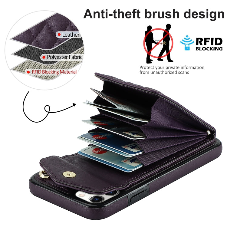For iPhone 11 Pro Rhombic Texture Card Bag Phone Case with Long Lanyard(Dark Purple) - iPhone 11 Pro Cases by buy2fix | Online Shopping UK | buy2fix