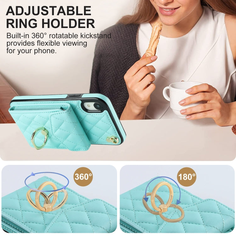 For iPhone XR Rhombic Texture Card Bag Phone Case with Long Lanyard(Mint Green) - More iPhone Cases by buy2fix | Online Shopping UK | buy2fix