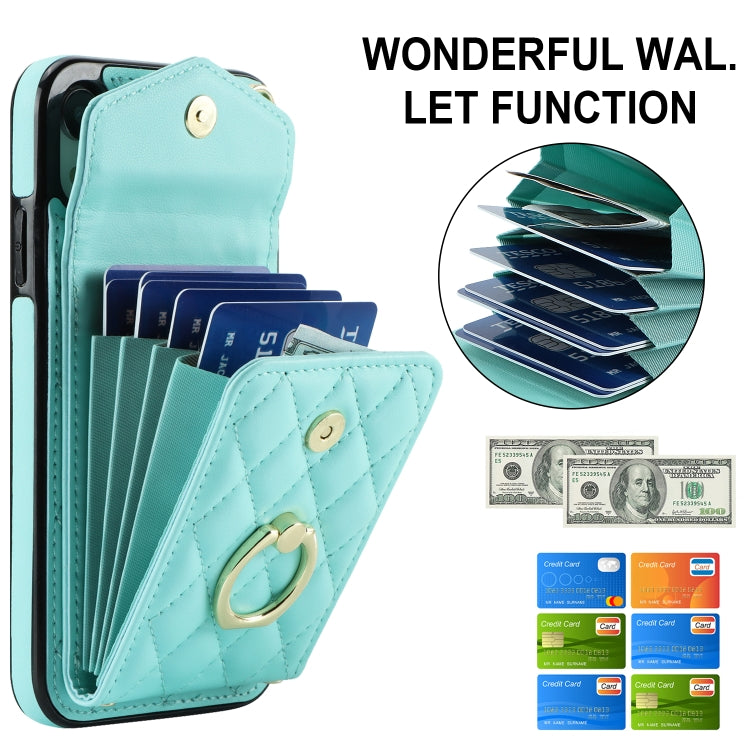 For iPhone XR Rhombic Texture Card Bag Phone Case with Long Lanyard(Mint Green) - More iPhone Cases by buy2fix | Online Shopping UK | buy2fix