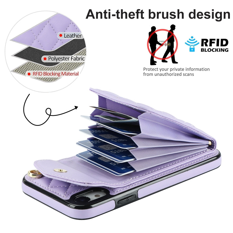 For iPhone XR Rhombic Texture Card Bag Phone Case with Long Lanyard(Light Purple) - More iPhone Cases by buy2fix | Online Shopping UK | buy2fix