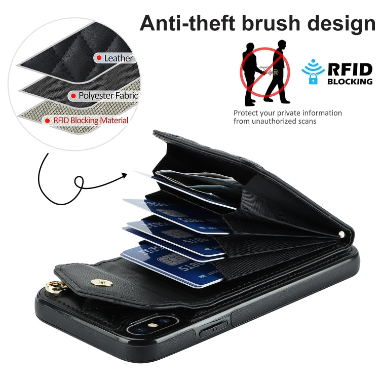 For iPhone XS Max Rhombic Texture Card Bag Phone Case with Long Lanyard(Black) - More iPhone Cases by buy2fix | Online Shopping UK | buy2fix