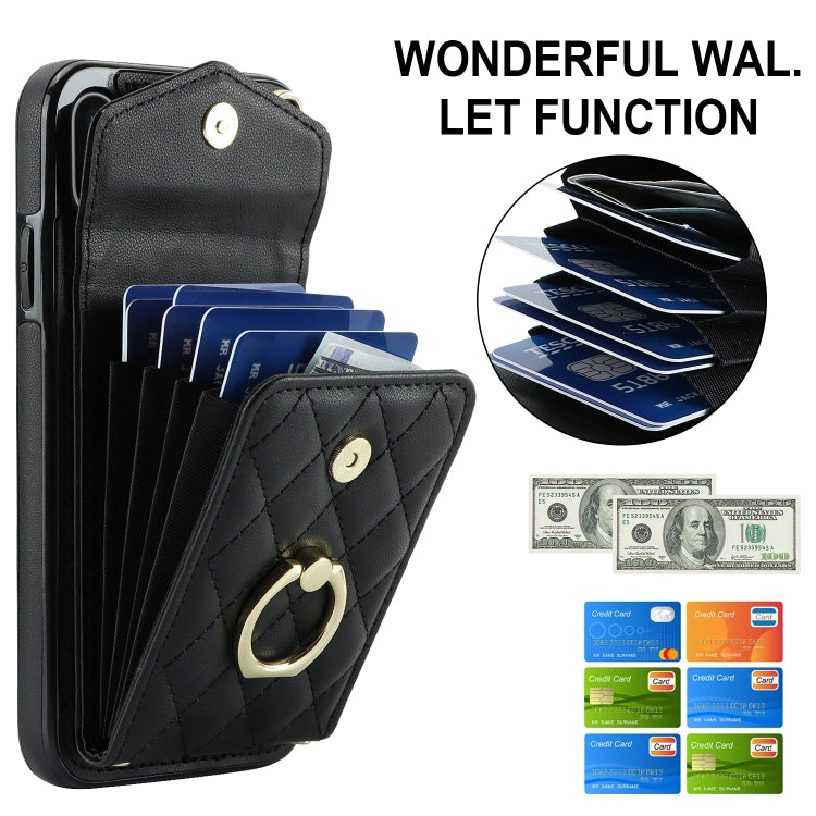 For iPhone XS Max Rhombic Texture Card Bag Phone Case with Long Lanyard(Black) - More iPhone Cases by buy2fix | Online Shopping UK | buy2fix