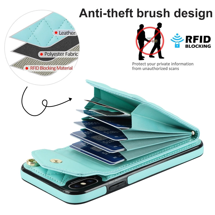 For iPhone XS Max Rhombic Texture Card Bag Phone Case with Long Lanyard(Mint Green) - More iPhone Cases by buy2fix | Online Shopping UK | buy2fix
