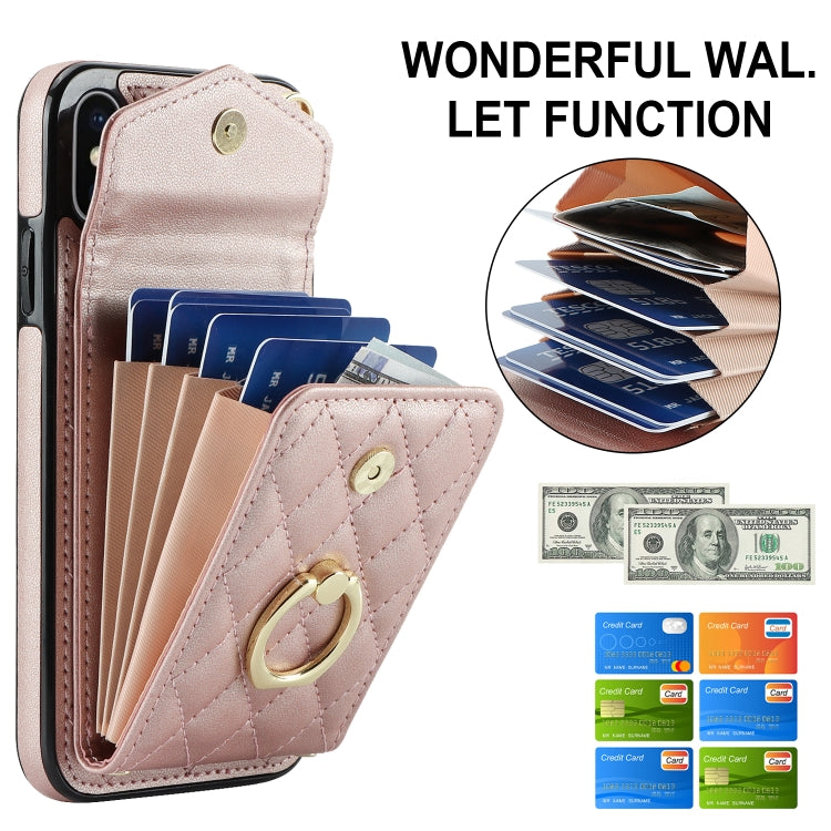 For iPhone XS Max Rhombic Texture Card Bag Phone Case with Long Lanyard(Rose Gold) - More iPhone Cases by buy2fix | Online Shopping UK | buy2fix