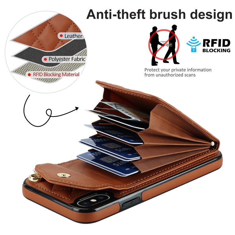 For iPhone XS Max Rhombic Texture Card Bag Phone Case with Long Lanyard(Brown) - More iPhone Cases by buy2fix | Online Shopping UK | buy2fix