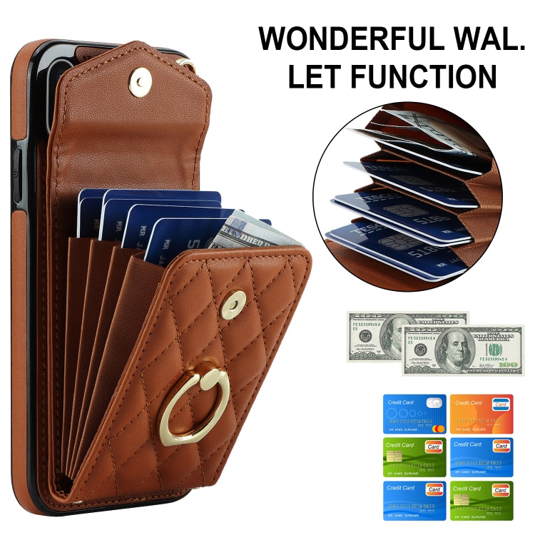 For iPhone XS Max Rhombic Texture Card Bag Phone Case with Long Lanyard(Brown) - More iPhone Cases by buy2fix | Online Shopping UK | buy2fix