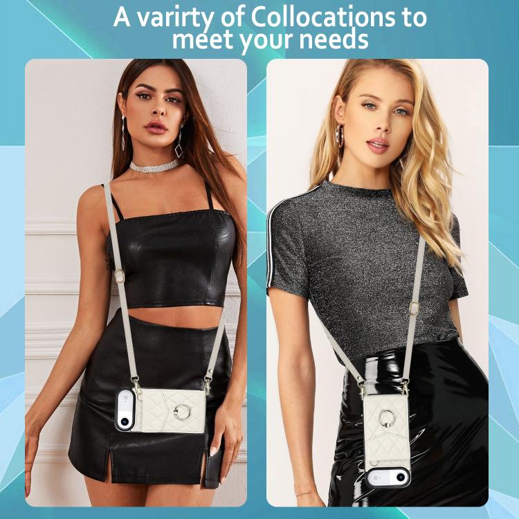 For iPhone Air Rhombic Texture Card Bag Phone Case with Long Lanyard(White) - iPhone Air Cases by buy2fix | Online Shopping UK | buy2fix