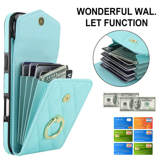 For iPhone Air Rhombic Texture Card Bag Phone Case with Long Lanyard(Mint Green) - iPhone Air Cases by buy2fix | Online Shopping UK | buy2fix