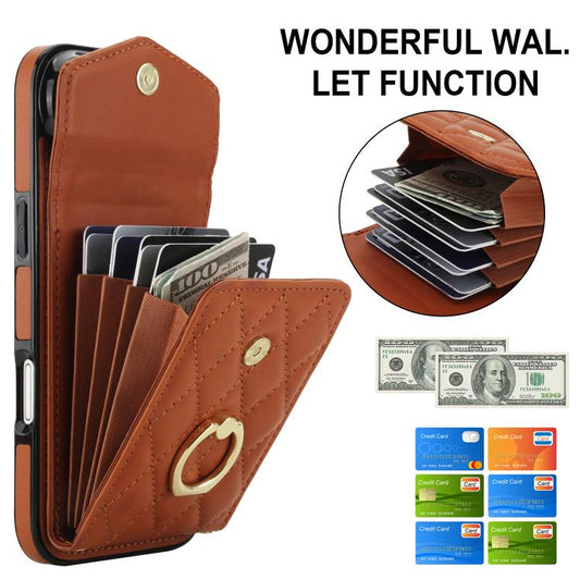 For iPhone Air Rhombic Texture Card Bag Phone Case with Long Lanyard(Brown) - iPhone Air Cases by buy2fix | Online Shopping UK | buy2fix