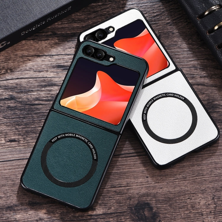 For Samsung Galaxy Z Flip5 Magsafe Magnetic Ring Leather Texture Phone Case(Black) - Galaxy Z Flip5 Cases by buy2fix | Online Shopping UK | buy2fix