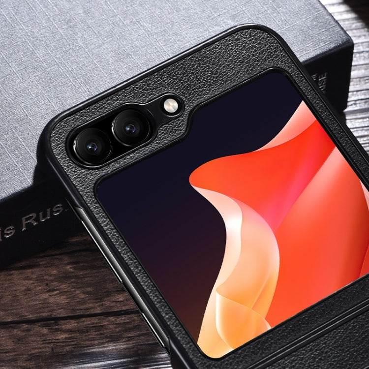 For Samsung Galaxy Z Flip5 Magsafe Magnetic Ring Leather Texture Phone Case(Black) - Galaxy Z Flip5 Cases by buy2fix | Online Shopping UK | buy2fix
