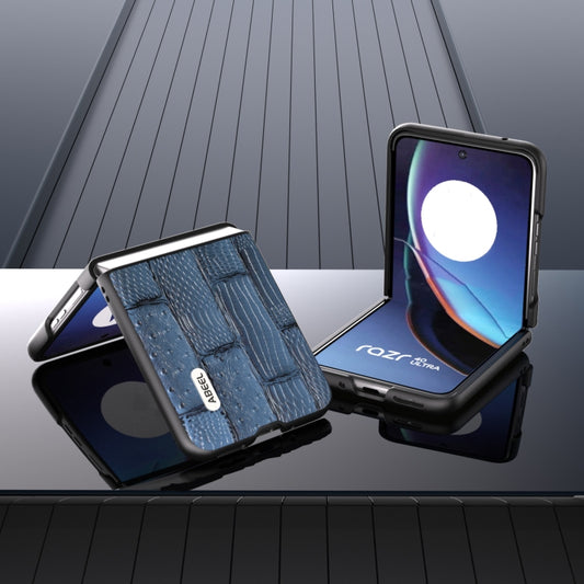 For Motorola Razr 40 Ultra ABEEL Genuine Leather Mahjong Pattern Black Edge Phone Case(Blue) by buy2fix