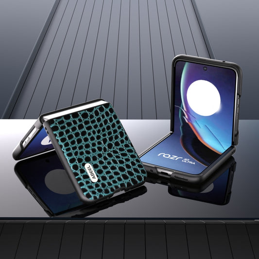 For Motorola Razr 40 Ultra ABEEL Genuine Leather Crocodile Pattern Black Edge Phone Case(Blue) by buy2fix