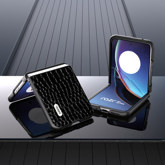 For Motorola Razr 40 Ultra ABEEL Genuine Leather Crocodile Pattern Black Edge Phone Case(Black) by buy2fix