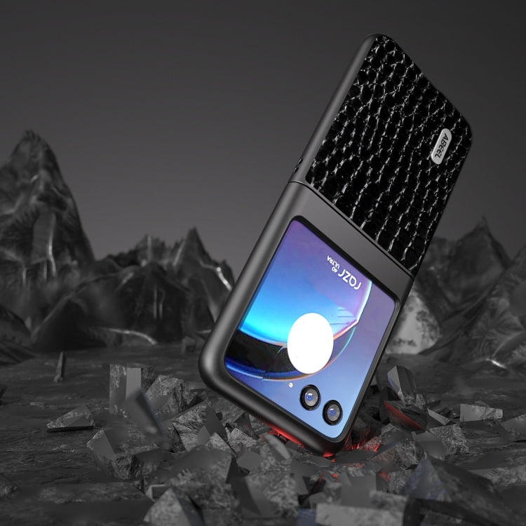 For Motorola Razr 40 Ultra ABEEL Genuine Leather Crocodile Pattern Black Edge Phone Case(Black) by buy2fix