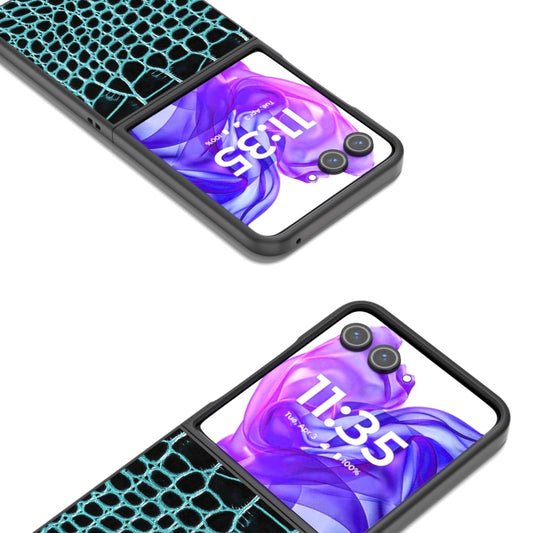 For Motorola Razr 50 Ultra ABEEL Genuine Leather Crocodile Pattern Black Edge Phone Case(Blue) by buy2fix