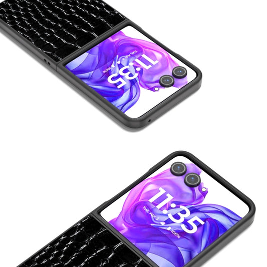 For Motorola Razr 50 Ultra ABEEL Genuine Leather Crocodile Pattern Black Edge Phone Case(Black) by buy2fix
