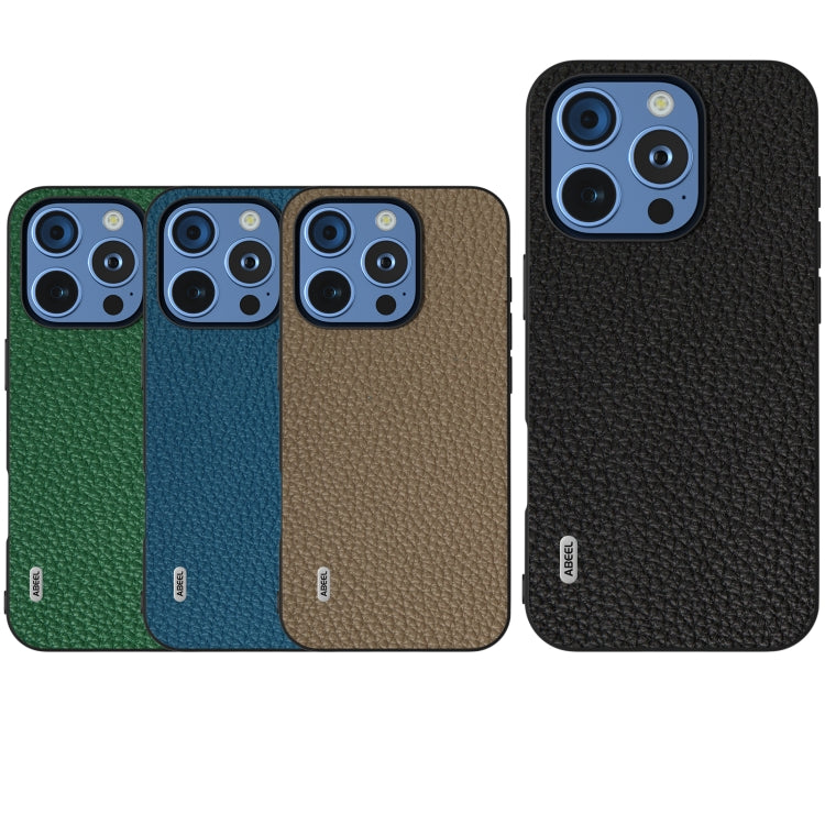 For iPhone 16 Pro ABEEL Genuine Leather Litchi Texture Phone Case(Green) by buy2fix
