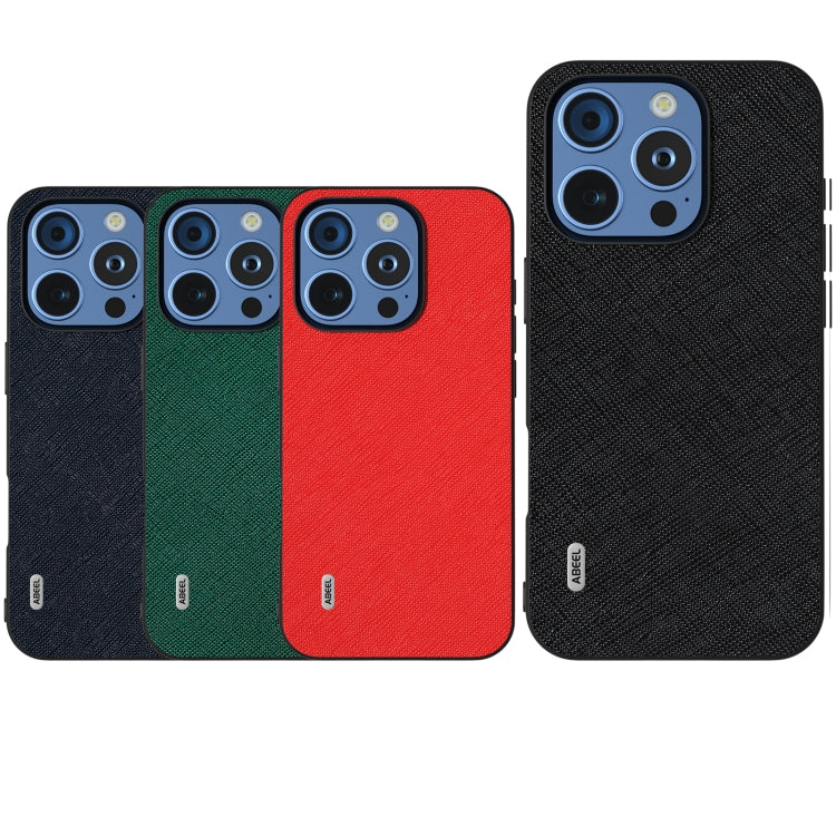 For iPhone 16 Pro Max ABEEL Cross Texture Genuine Leather Phone Case(Green) by buy2fix