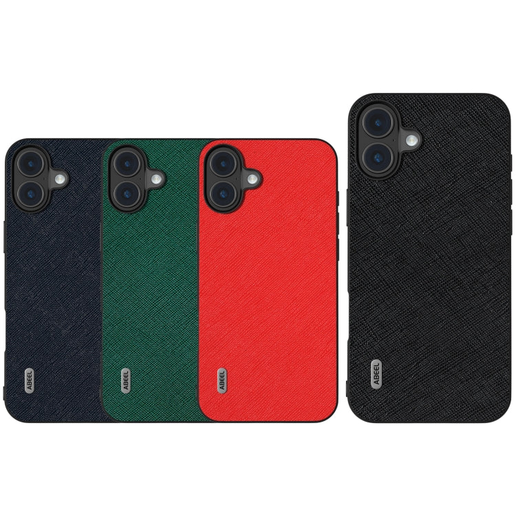 For iPhone 16 Plus ABEEL Cross Texture Genuine Leather Phone Case(Red) by buy2fix