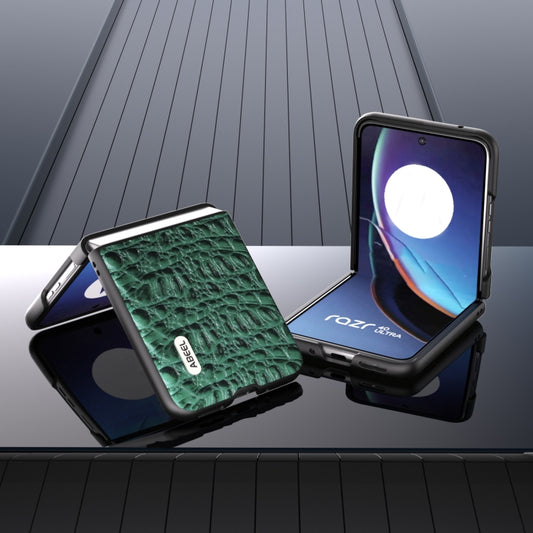 For Motorola Razr 40 Ultra ABEEL Genuine Leather Canopy Black Edge Phone Case(Green) by buy2fix