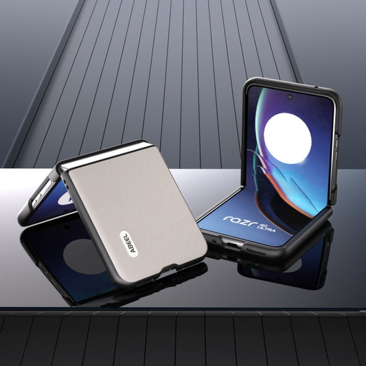 For Motorola Razr 40 Ultra ABEEL Genuine Leather Wave Black Edge Phone Case(Grey) by buy2fix