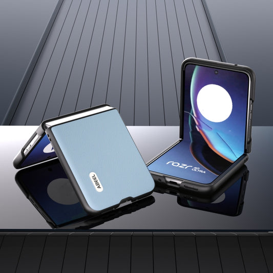 For Motorola Razr 40 Ultra ABEEL Genuine Leather Wave Black Edge Phone Case(Blue) by buy2fix