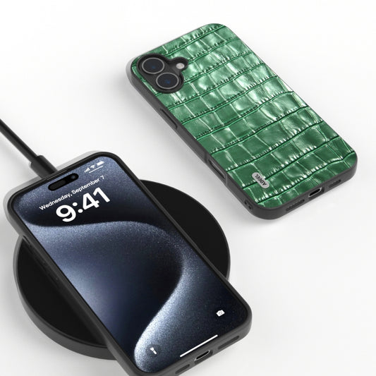 For iPhone 16 ABEEL Crocodile Texture Genuine Leather Phone Case(Green) by buy2fix