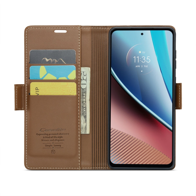 For Motorola Moto G Stylus 5G 2023 CaseMe 023 Butterfly Buckle Litchi Texture RFID Anti-theft Leather Phone Case(Brown) - Motorola Cases by CaseMe | Online Shopping UK | buy2fix