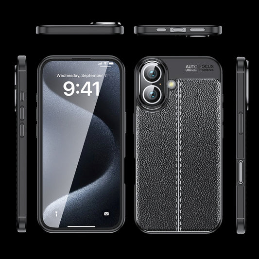 For iPhone 16 Plus Litchi Texture Shockproof TPU Phone Case(Black) by buy2fix